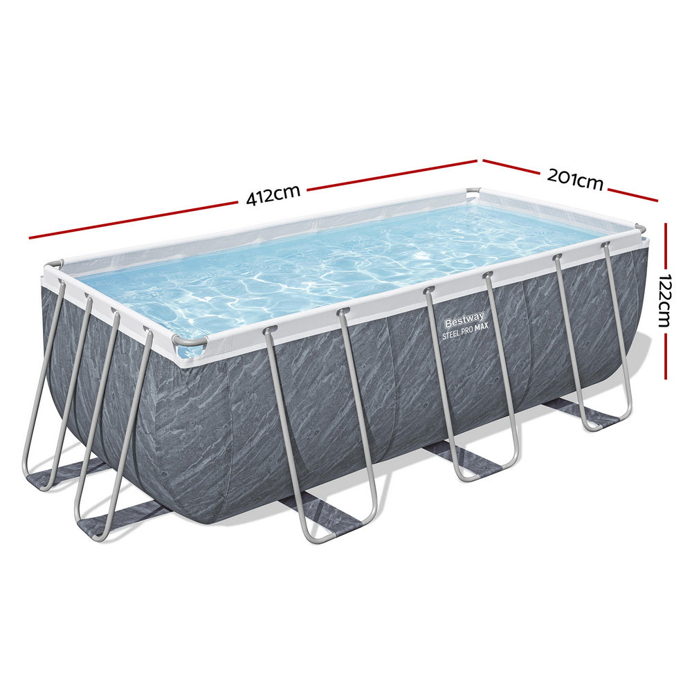 Power Steel 412x201x122cm Pool Set with Pump & Ladder Grey