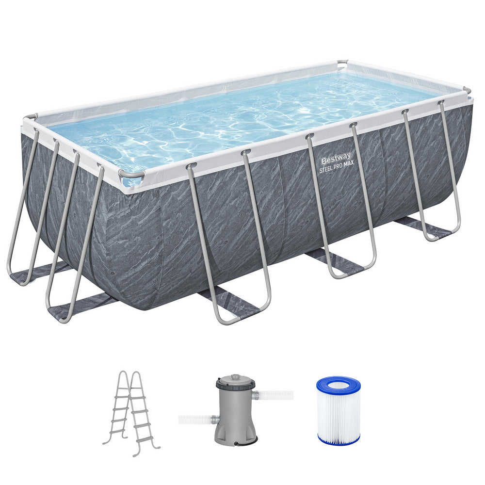 Power Steel 412x201x122cm Pool Set with Pump & Ladder Grey