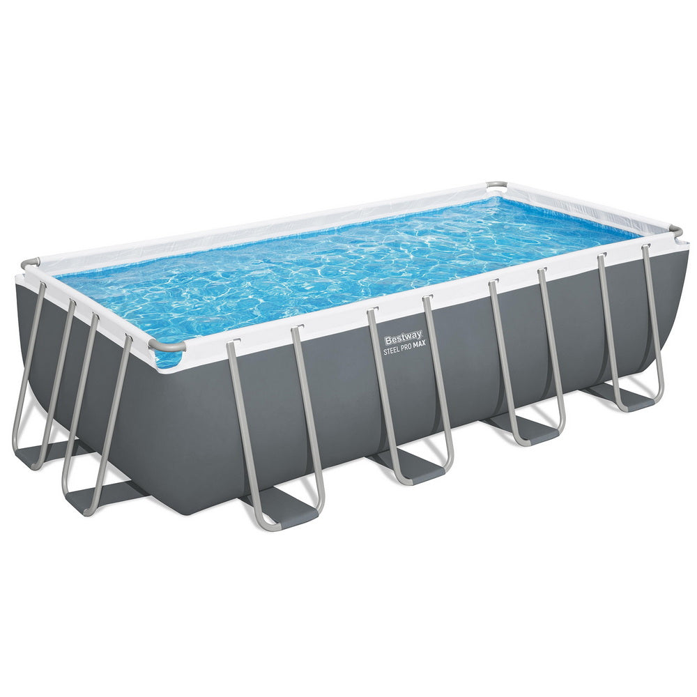 Bestway Power Steel 488x244cm Pool Set Filter Pump Ladder Cover Grey