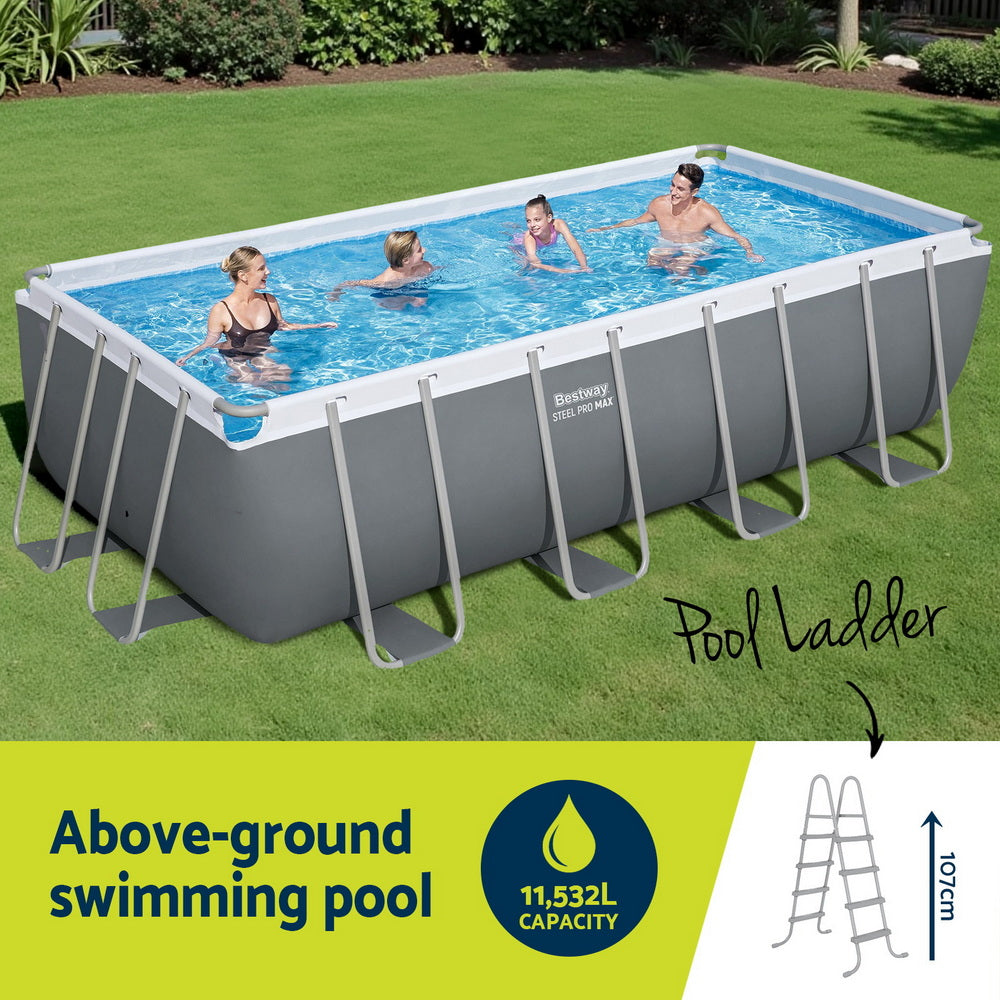 Bestway Power Steel 488x244cm Pool Set Filter Pump Ladder Cover Grey