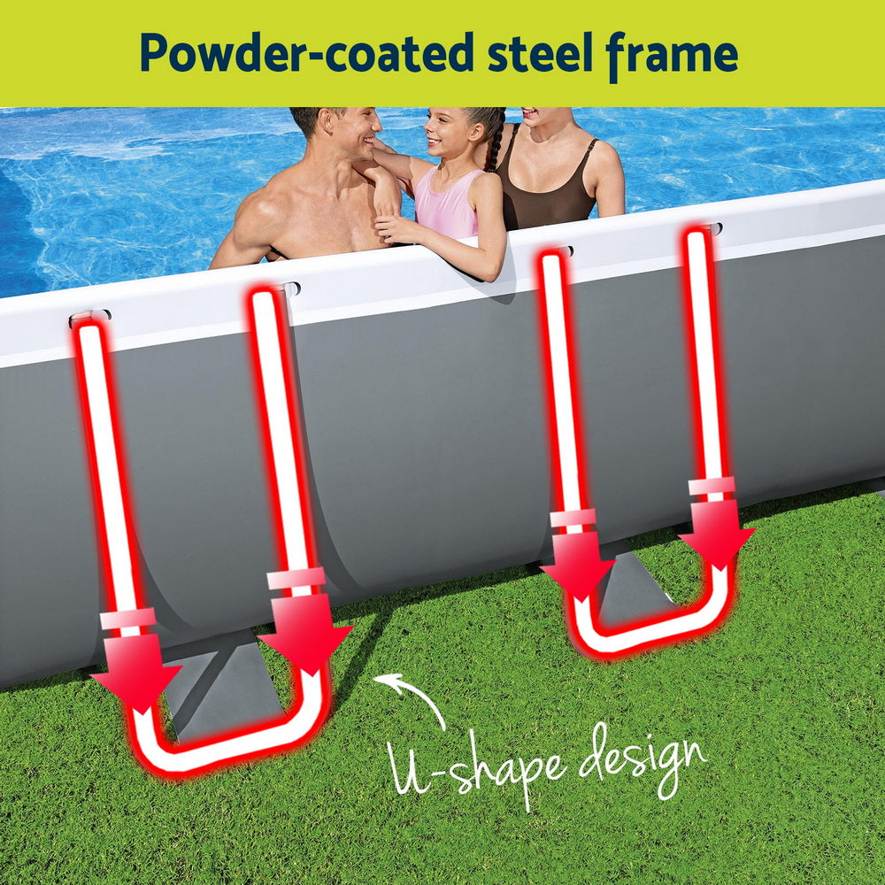 Bestway Power Steel 488x244cm Pool Set Filter Pump Ladder Cover Grey