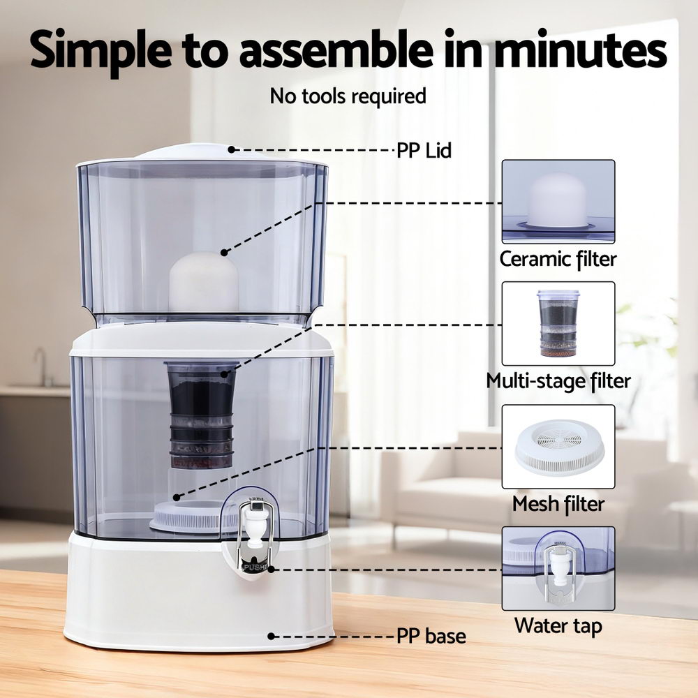 Devanti Benchtop Water Filter 24L Gravity Multi-Stage BPA-Free Home Ca