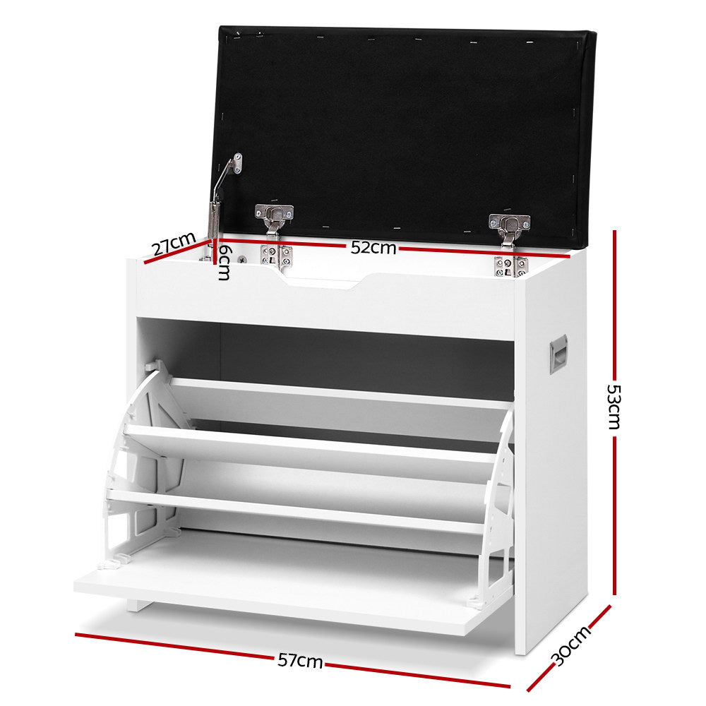Artiss 3-Tier Shoe Rack Cabinet Bench 15 Pairs White