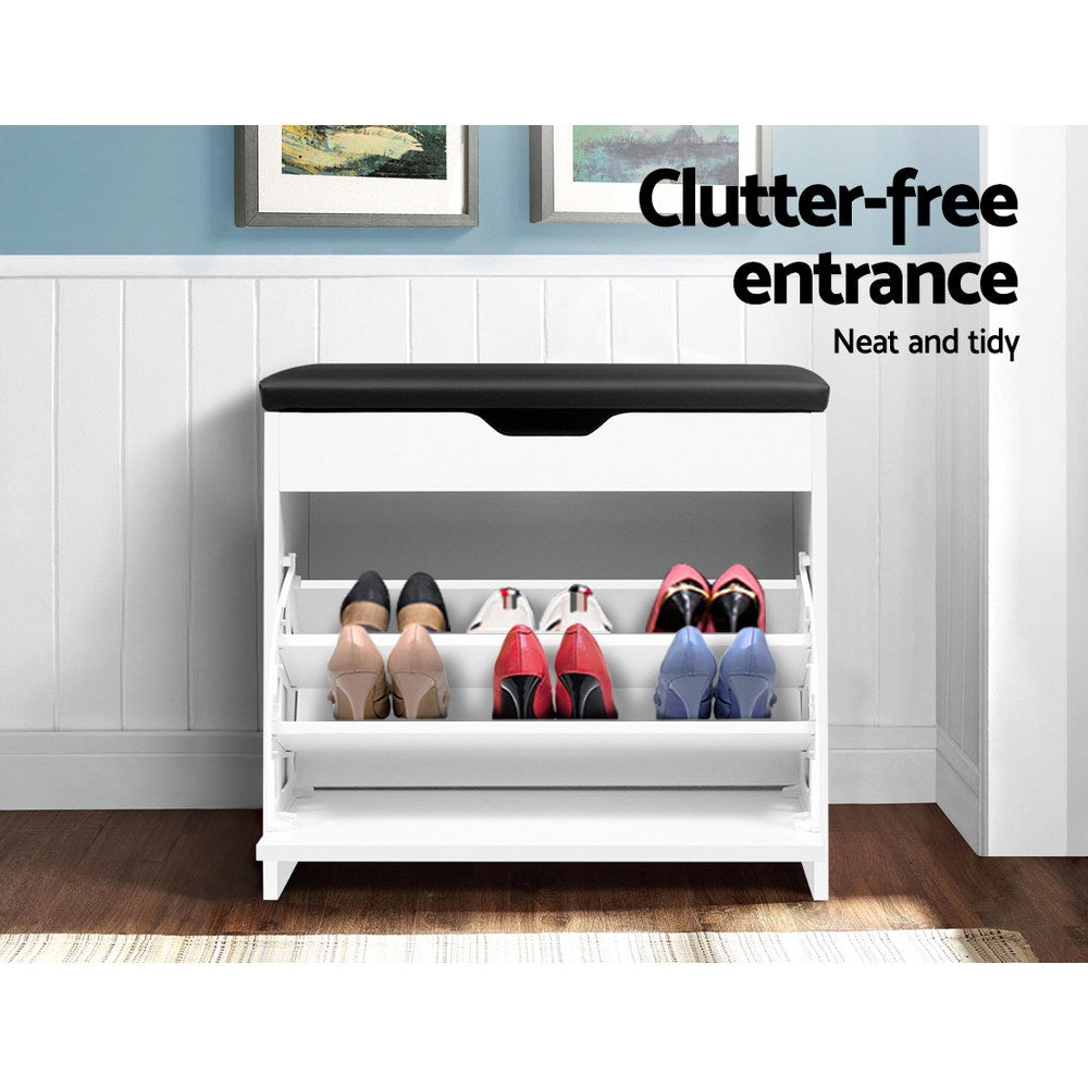 Artiss 3-Tier Shoe Rack Cabinet Bench 15 Pairs White