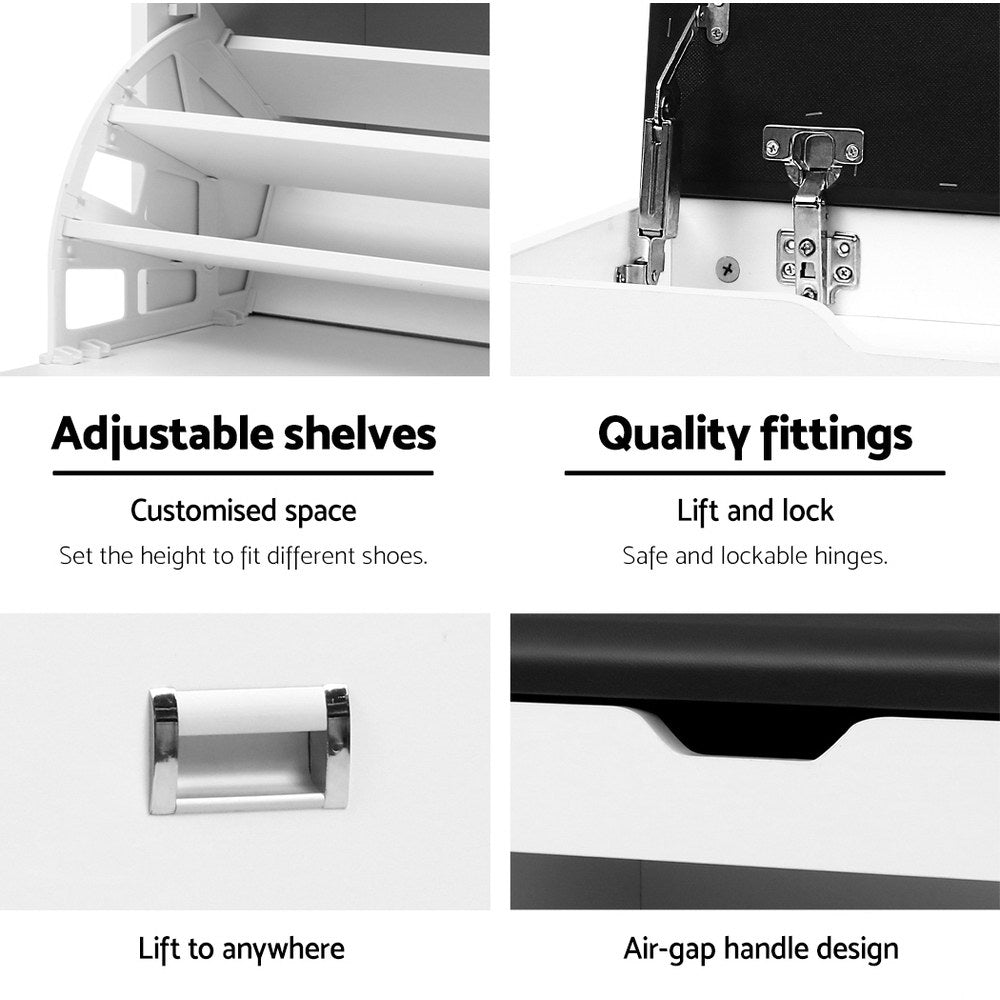 Artiss 3-Tier Shoe Rack Cabinet Bench 15 Pairs White
