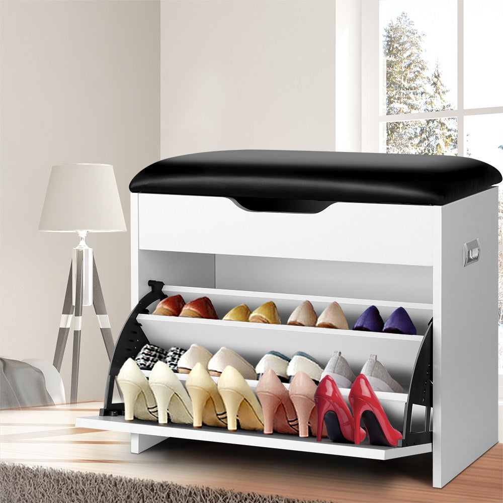 Artiss 3-Tier Shoe Rack Cabinet Bench 15 Pairs White