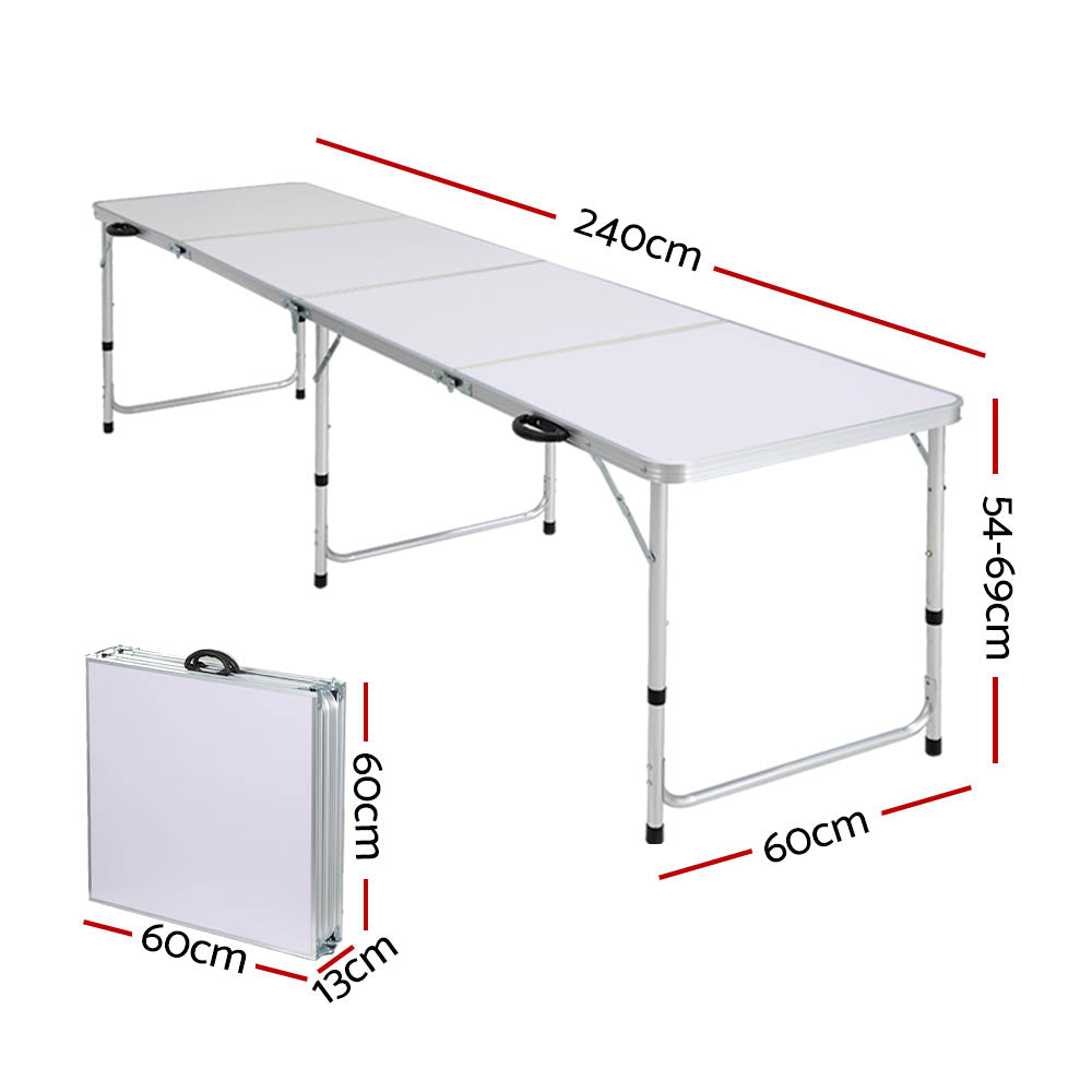 Weisshorn 240CM Folding Camping Table Aluminium Adjustable Heights
