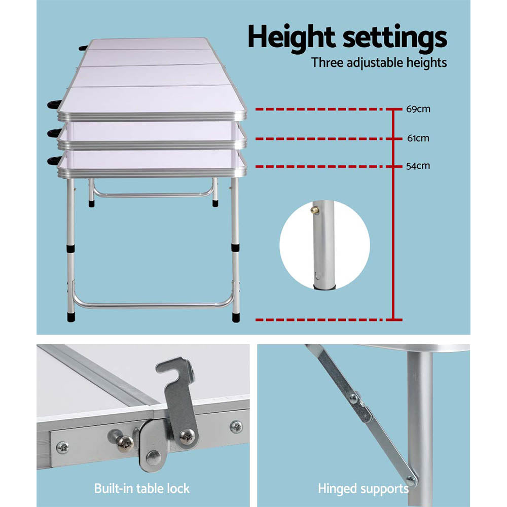 Weisshorn 240CM Folding Camping Table Aluminium Adjustable Heights