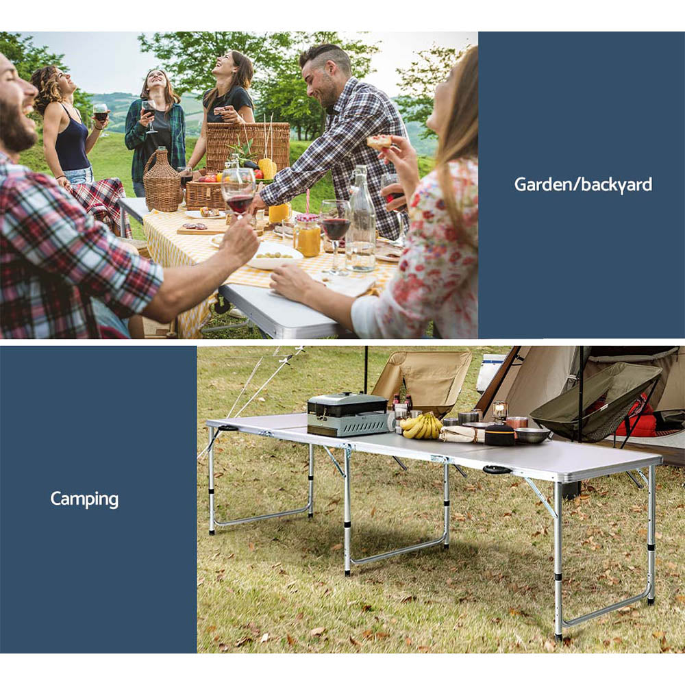 Weisshorn 240CM Folding Camping Table Aluminium Adjustable Heights
