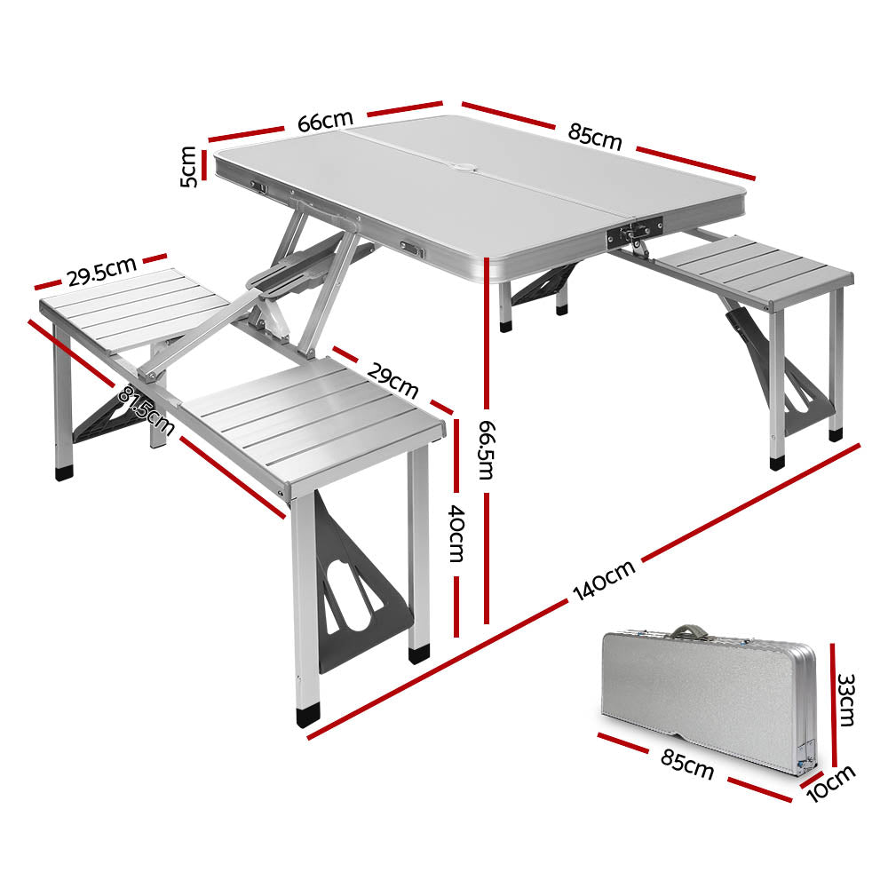 Weisshorn Outdoor Folding Camping Table Set 4-Seater Aluminium