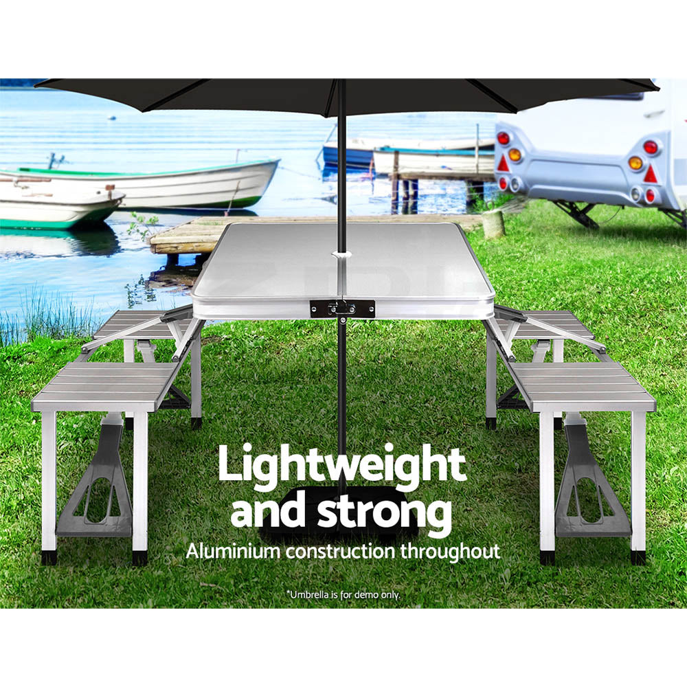 Weisshorn Outdoor Folding Camping Table Set 4-Seater Aluminium
