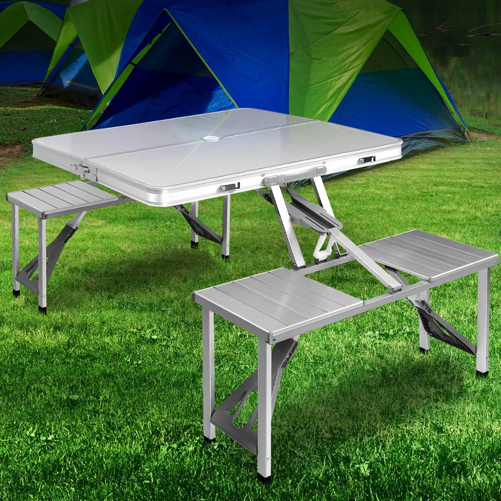 Weisshorn Outdoor Folding Camping Table Set 4-Seater Aluminium