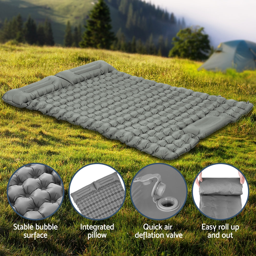 Weisshorn Double Camping Mattress Self-Inflating Mat with Pillow Green/Blue