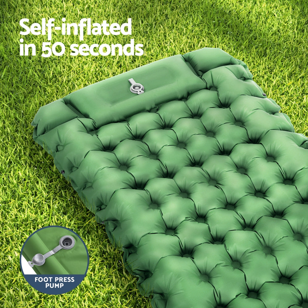 Weisshorn Single Camping Mattress Self-Inflating Green with Pillow