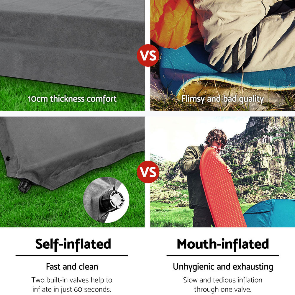 Weisshorn Double Camping Mattress Self-Inflating 10cm Grey