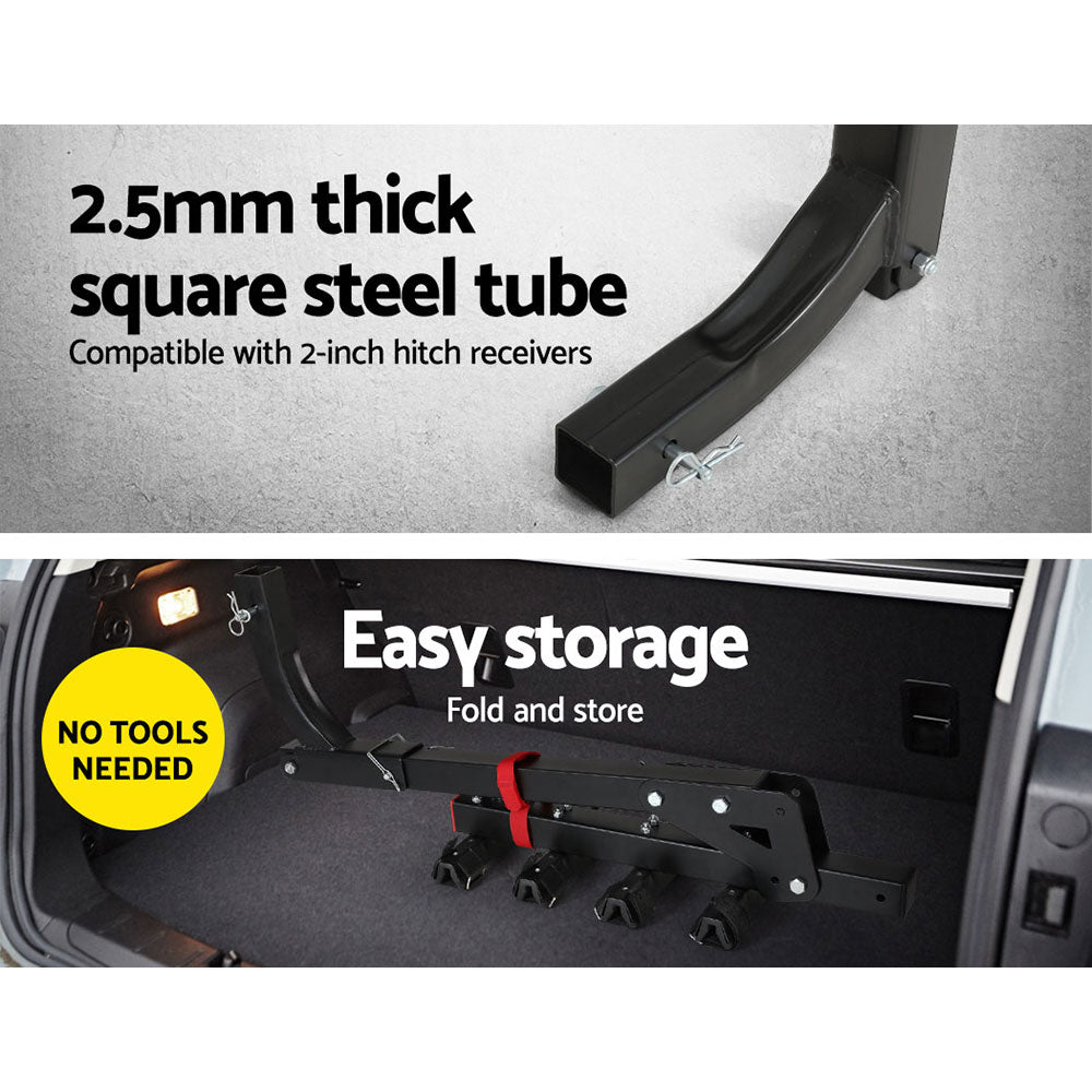 Giantz 4-Bike Carrier Rack Foldable 2" Hitch Mount Black