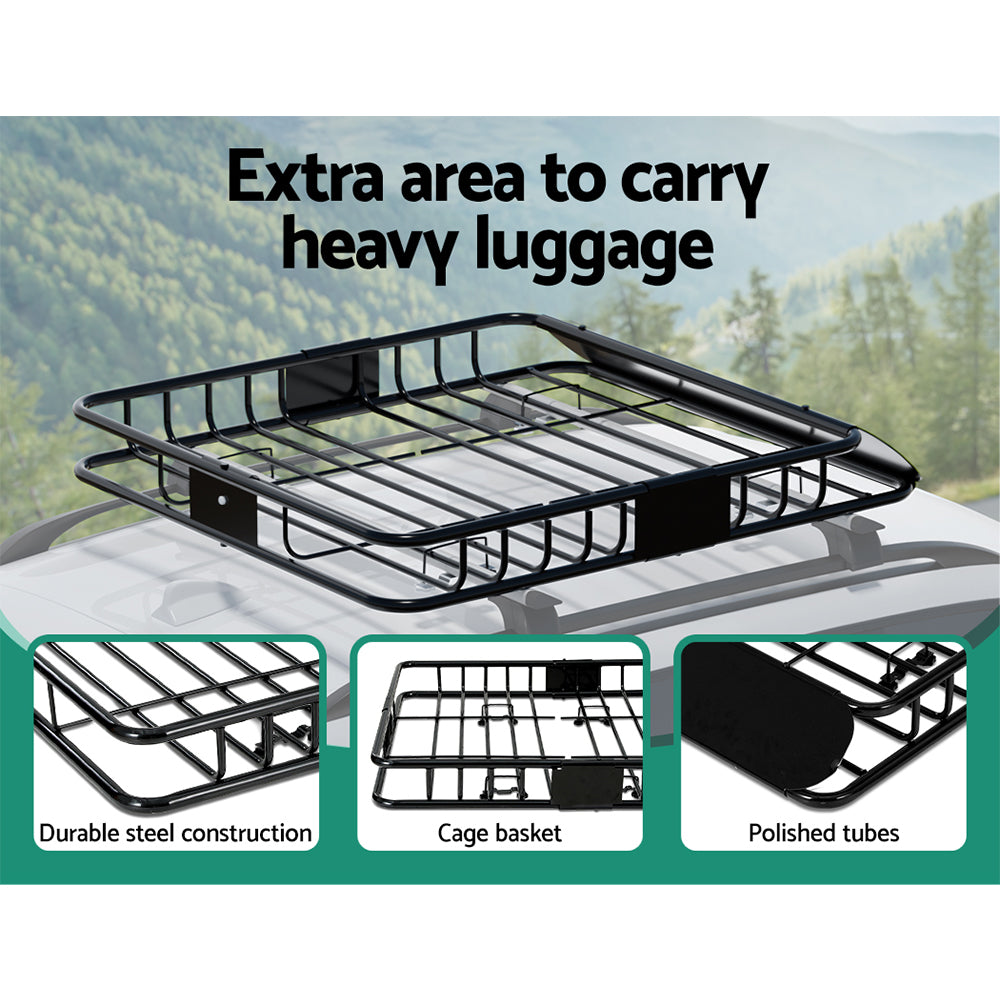 Giantz 111cm Car Roof Rack Basket Cargo Carrier Black