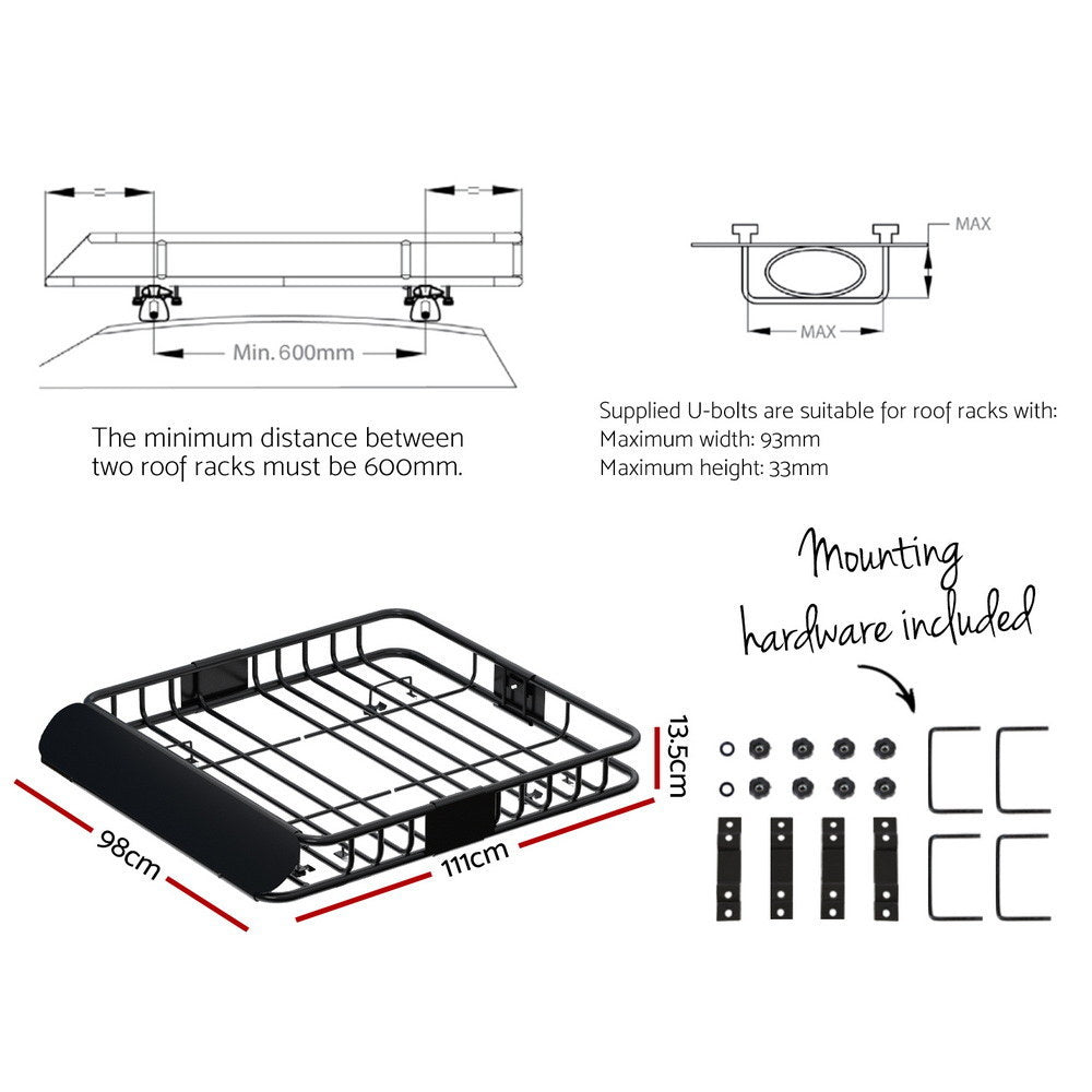 Giantz Universal Roof Rack Tray Cargo Carrier 111cm Black