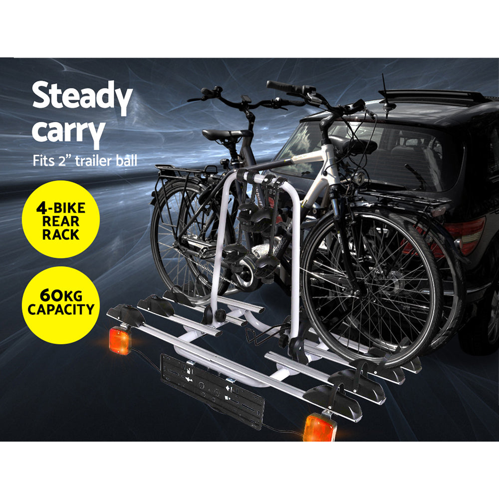 Giantz 4-Bike Carrier Rack Towbar Hitch Tail Light Silver