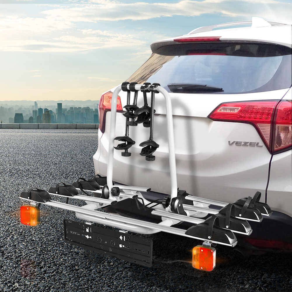Giantz 4-Bike Carrier Rack Towbar Hitch Tail Light Silver