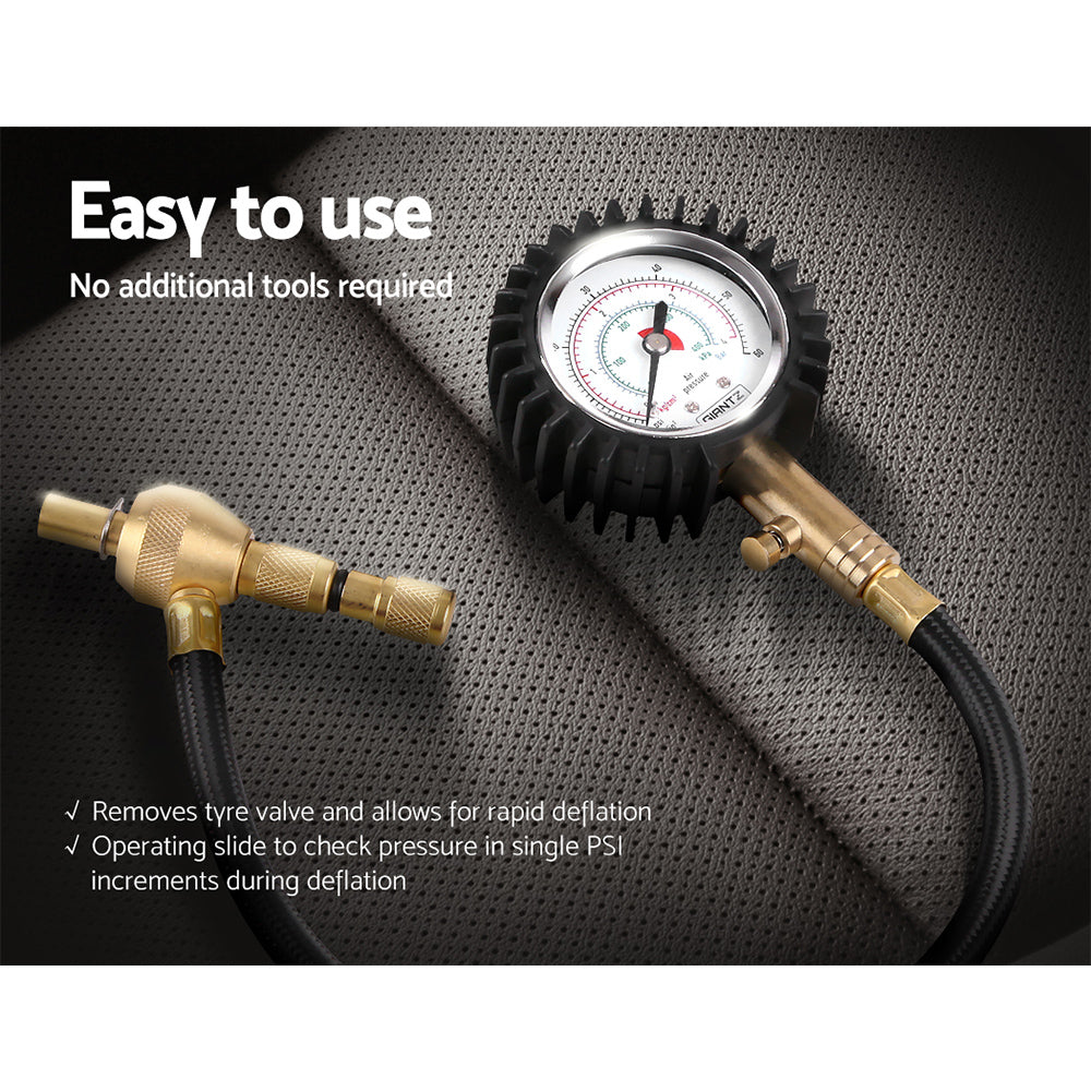 Giantz 4WD Tyre Gauge & Rapid Deflator 60PSI Black