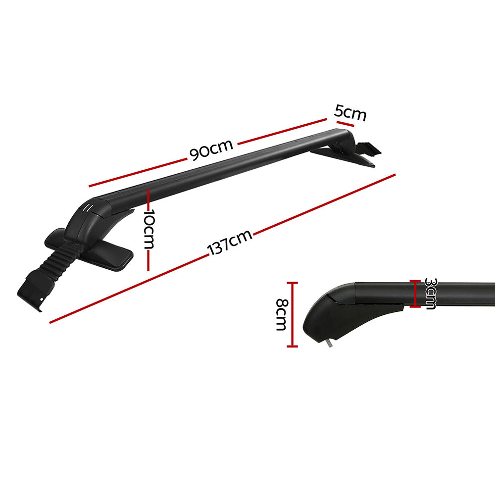 Universal 90cm Aluminium Car Roof Rack Cross Bars Lockable Black