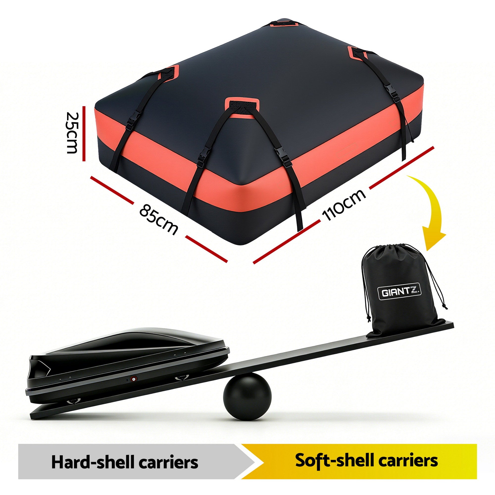 Giantz Roof Top Cargo Bag Waterproof Car Luggage Carrier 15 Cubic Ft Universal