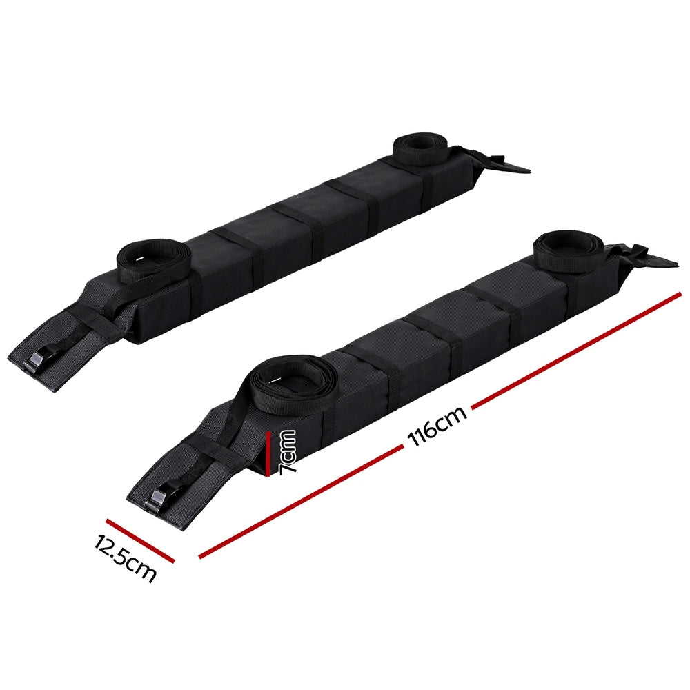 Universal 116cm Soft Car Roof Rack Kayak Luggage Carrier Adjustable Strap Black