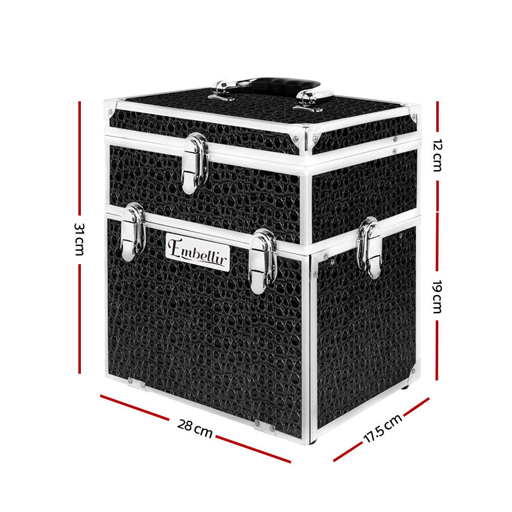 Embellir Portable Makeup Carry Case with Mirror Crocodile Black