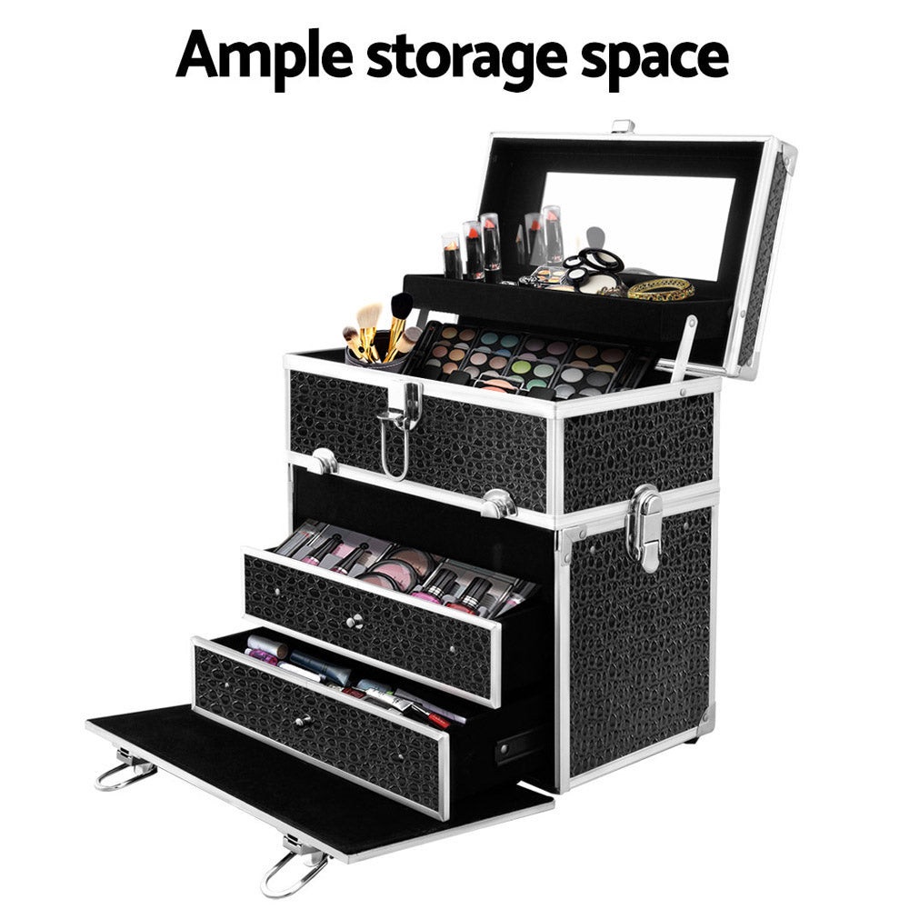 Embellir Portable Makeup Carry Case with Mirror Crocodile Black