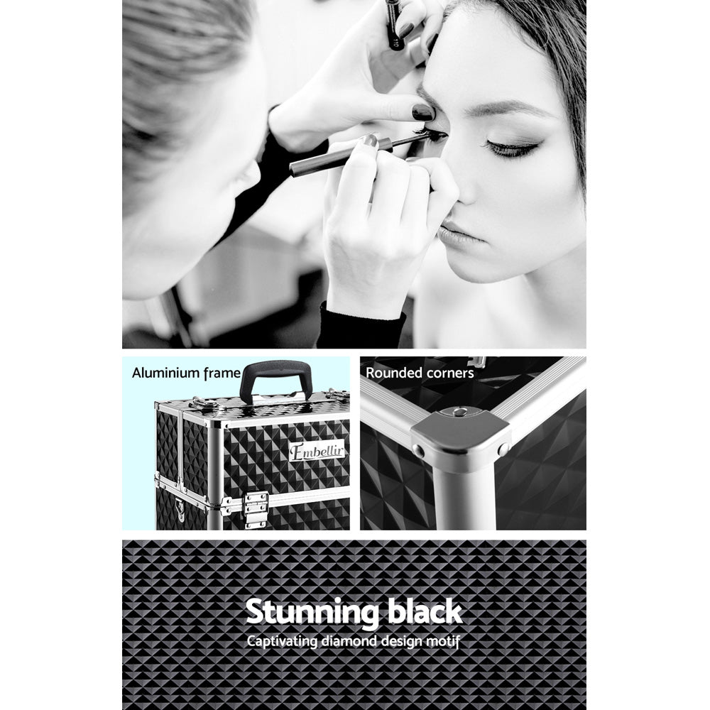 Embellir Portable Makeup Case Diamond Black Aluminium