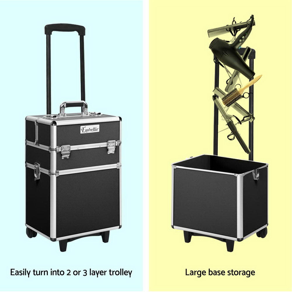 Embellir 7-in-1 Makeup Trolley Case Beauty Organiser Black