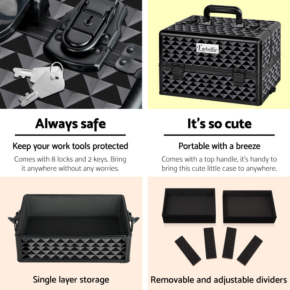 Embellir 7-in-1 Makeup Trolley Case Diamond Black