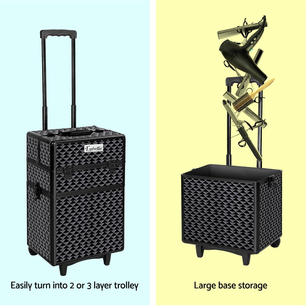 Embellir 7-in-1 Makeup Trolley Case Diamond Black
