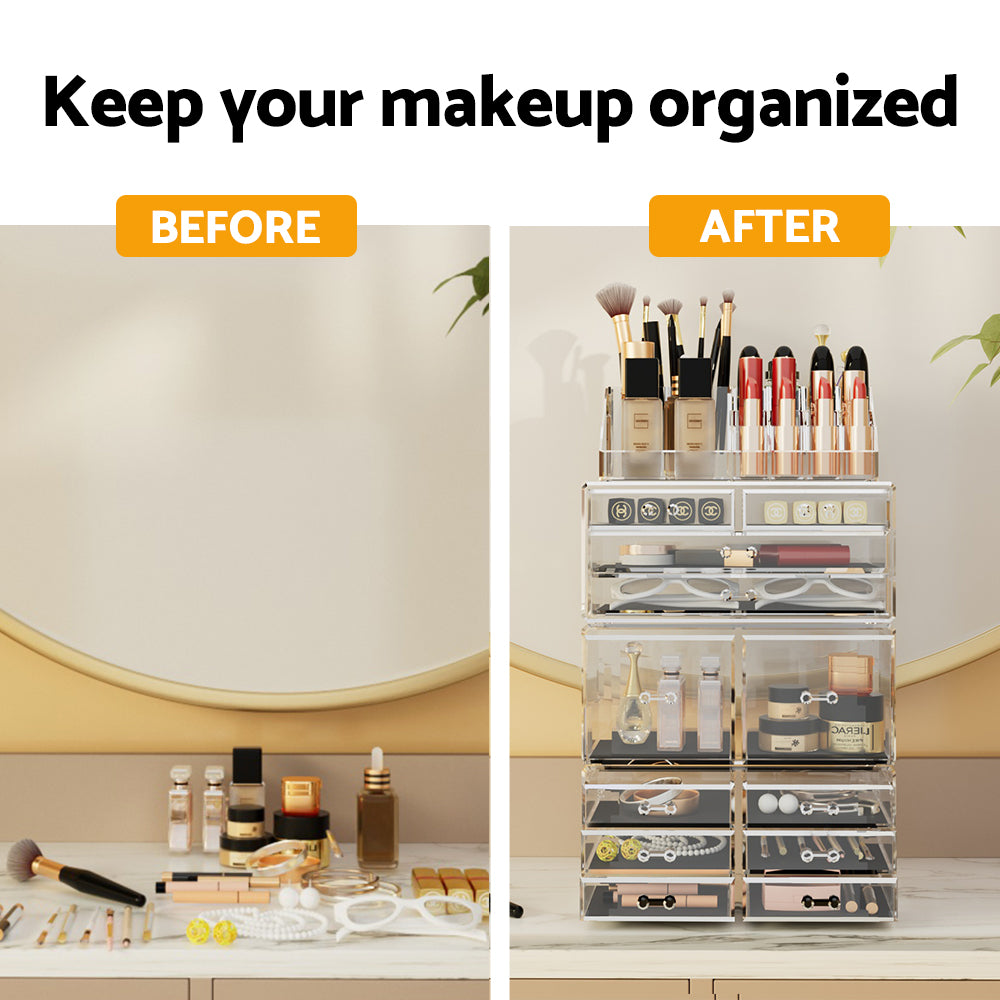 Embellir Acrylic Makeup Case 12-Drawer Cosmetic Organiser Clear