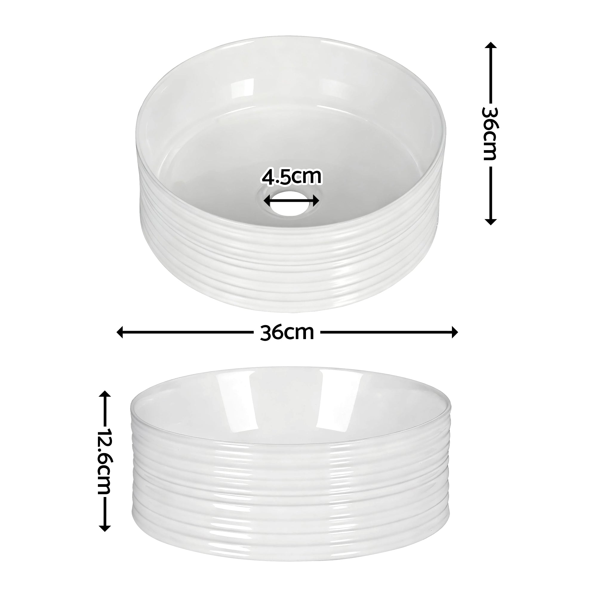 Cefito Bathroom Basin Vanity Sink Vessel Ceramic White Round Countertop 36cm