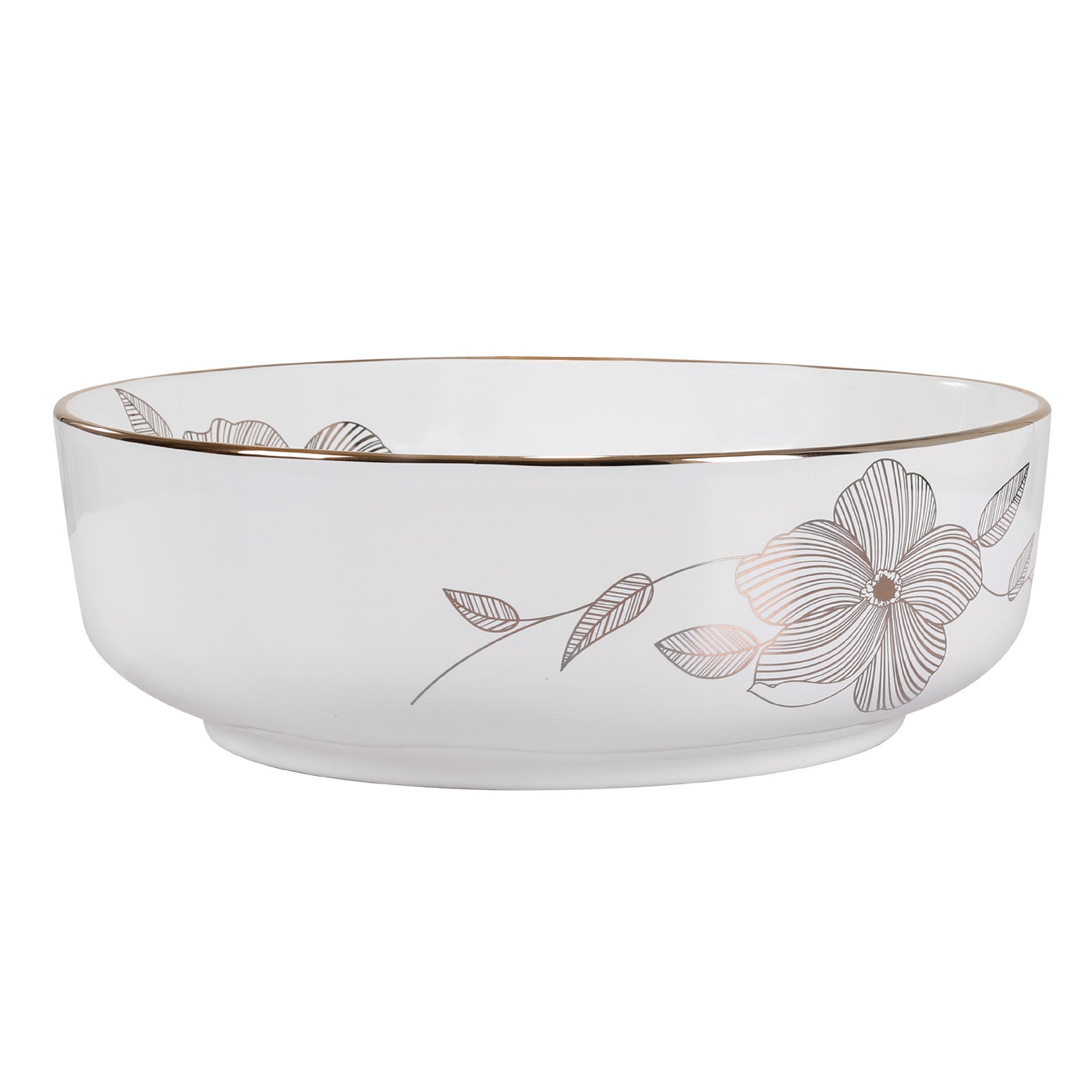 Gold Line Ceramic Vanity Basin 41cm Round Patterned White
