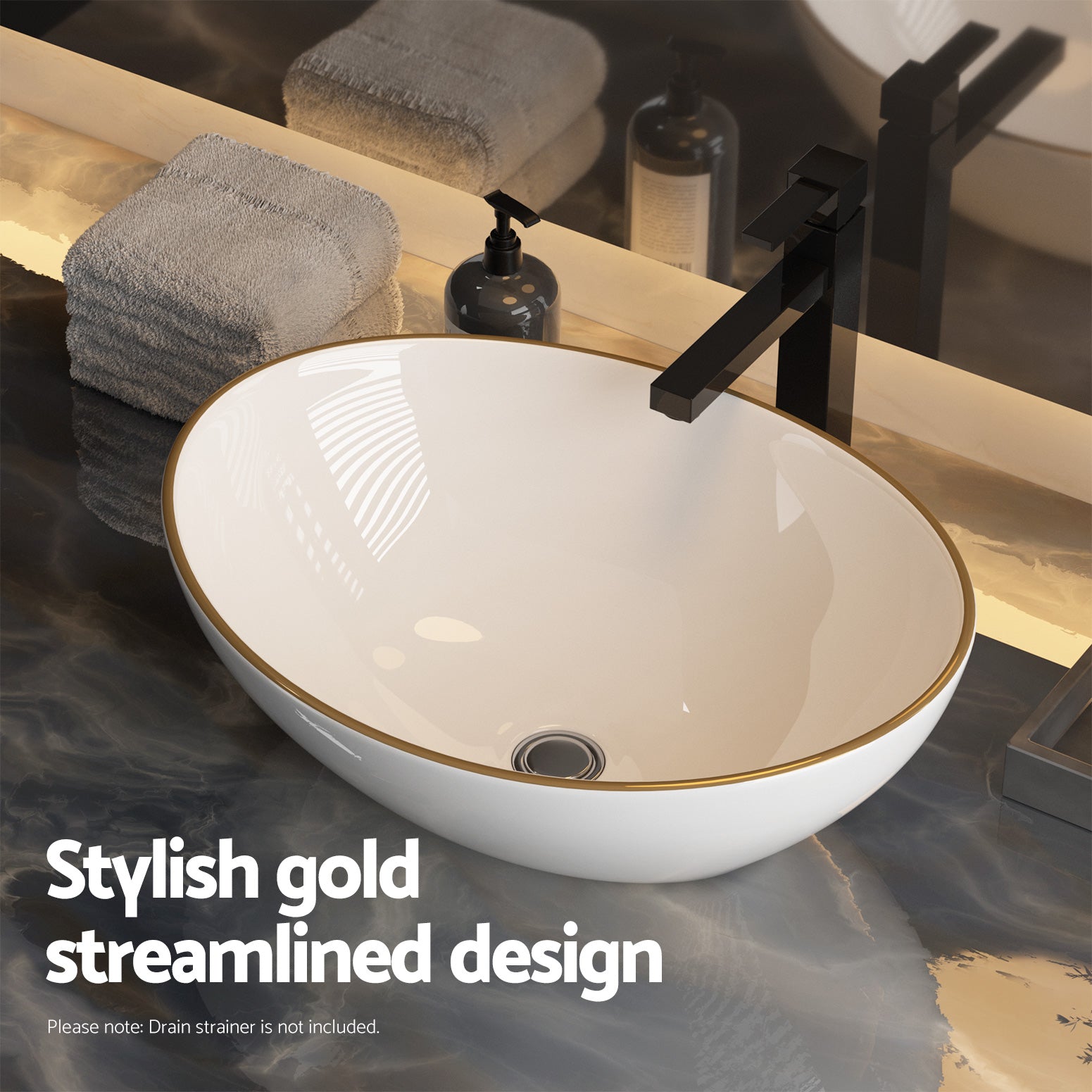 Modern Gold Line Ceramic Vanity Basin 41x34cm
