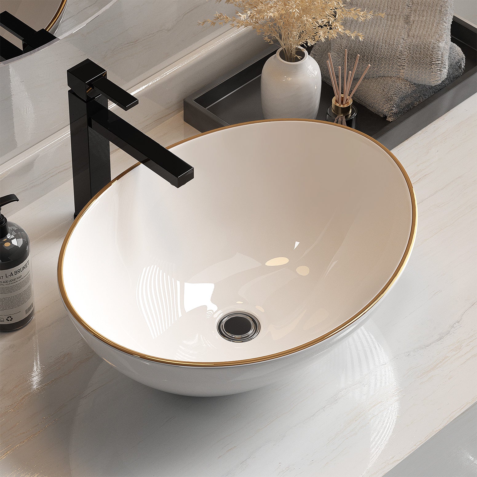 Modern Gold Line Ceramic Vanity Basin 41x34cm