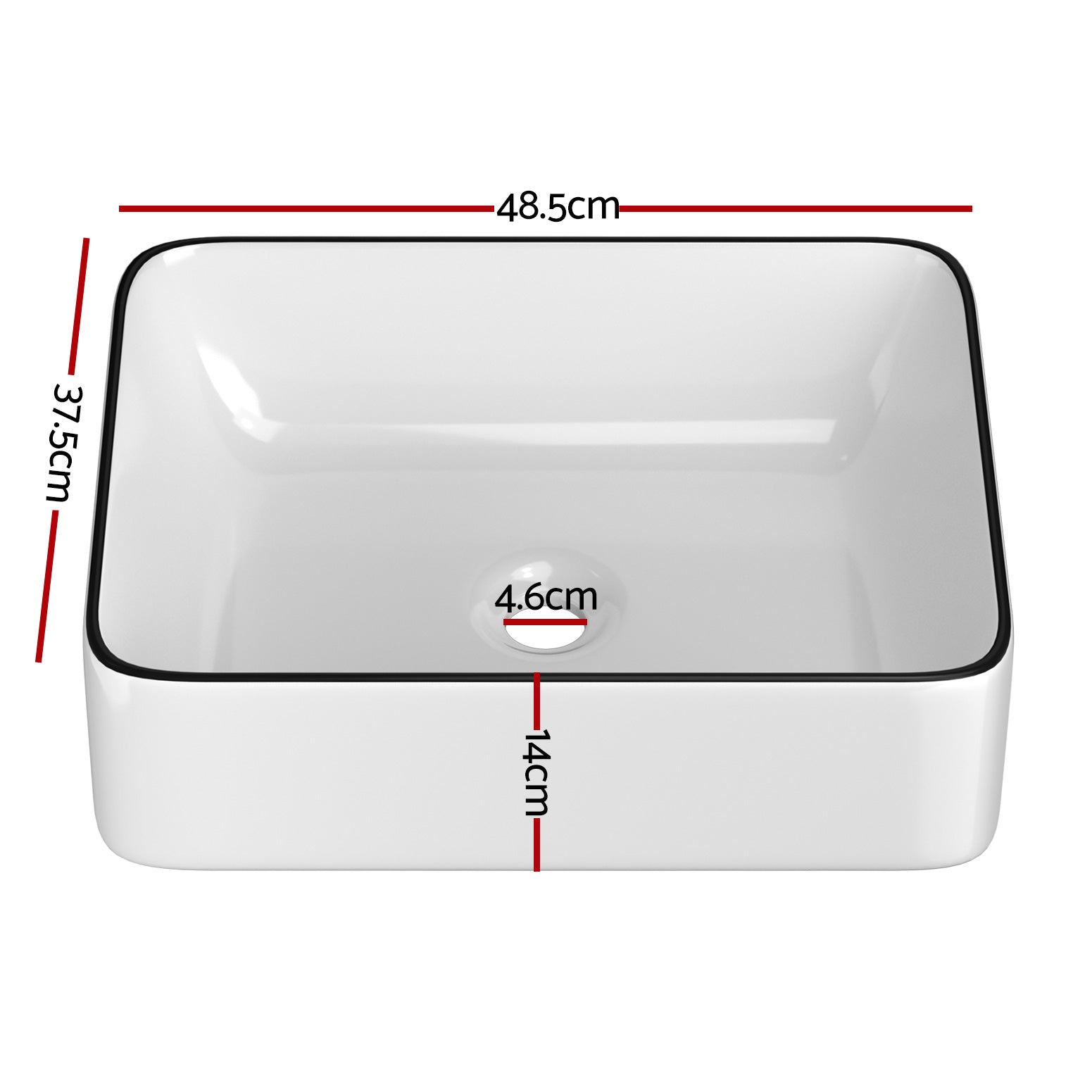 Cefito 48x37cm Ceramic Vanity Basin Above Counter White Black Line