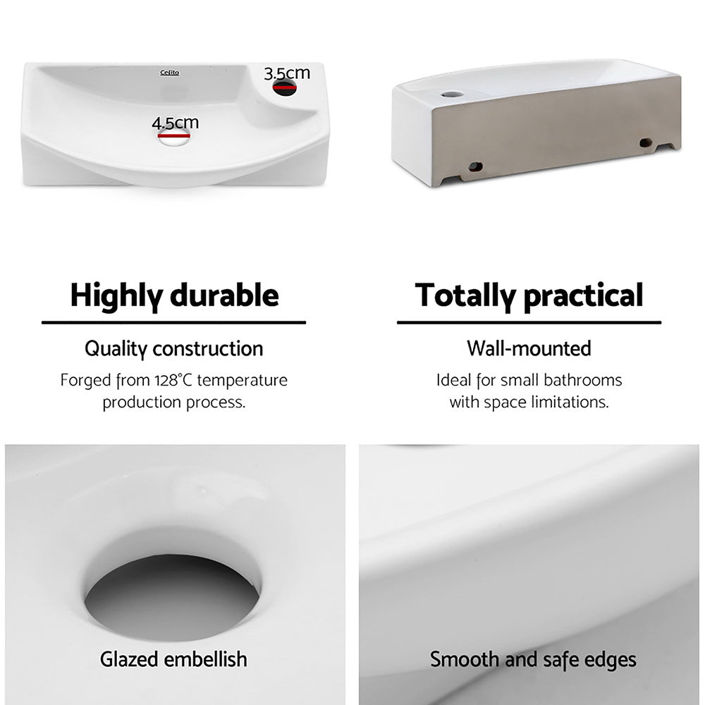 Cefito 45x23cm Ceramic Vanity Basin Wall-Mounted White