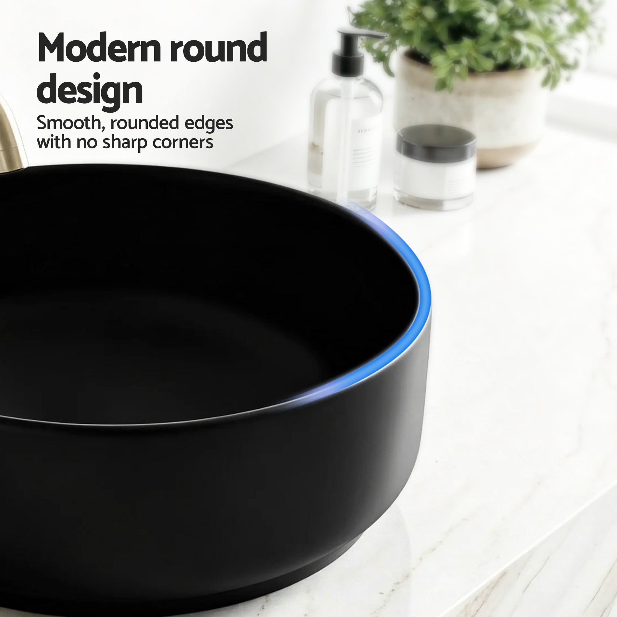 Cefito Bathroom Basin Ceramic Vanity Sink Vessel Bowl Wash Matte Black Round Countertop