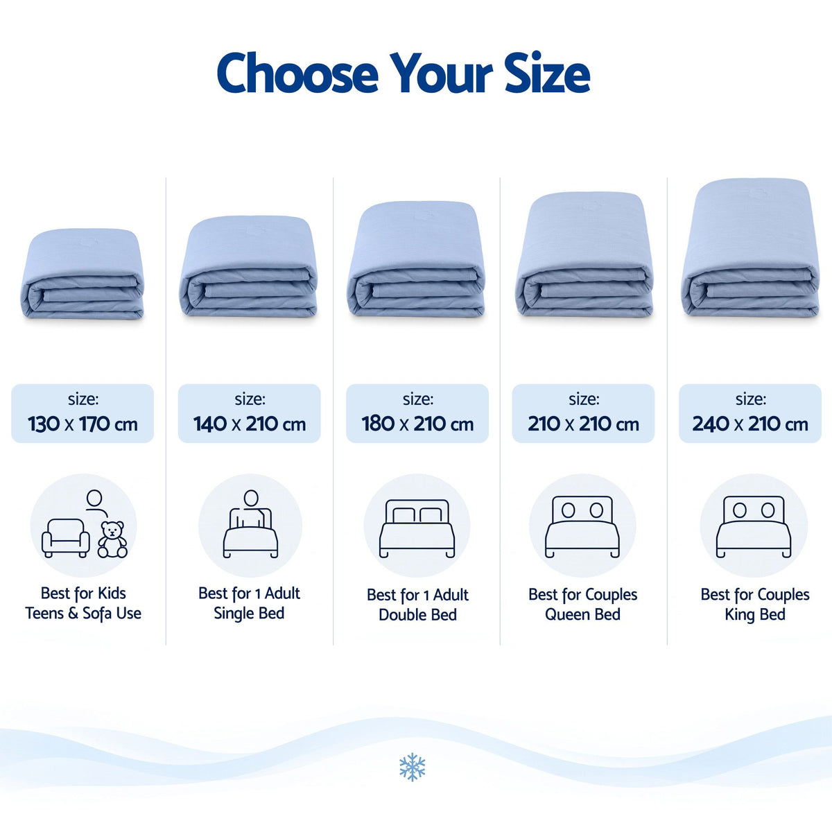 Giselle Cooling Blanket 130cm x 170cm Double Sided Summer Throw Lightweight Blue