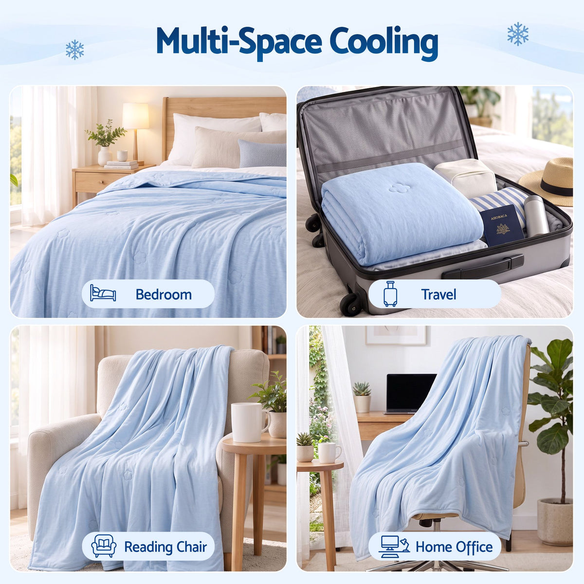 Giselle Cooling Blanket 130cm x 170cm Double Sided Summer Throw Lightweight Blue