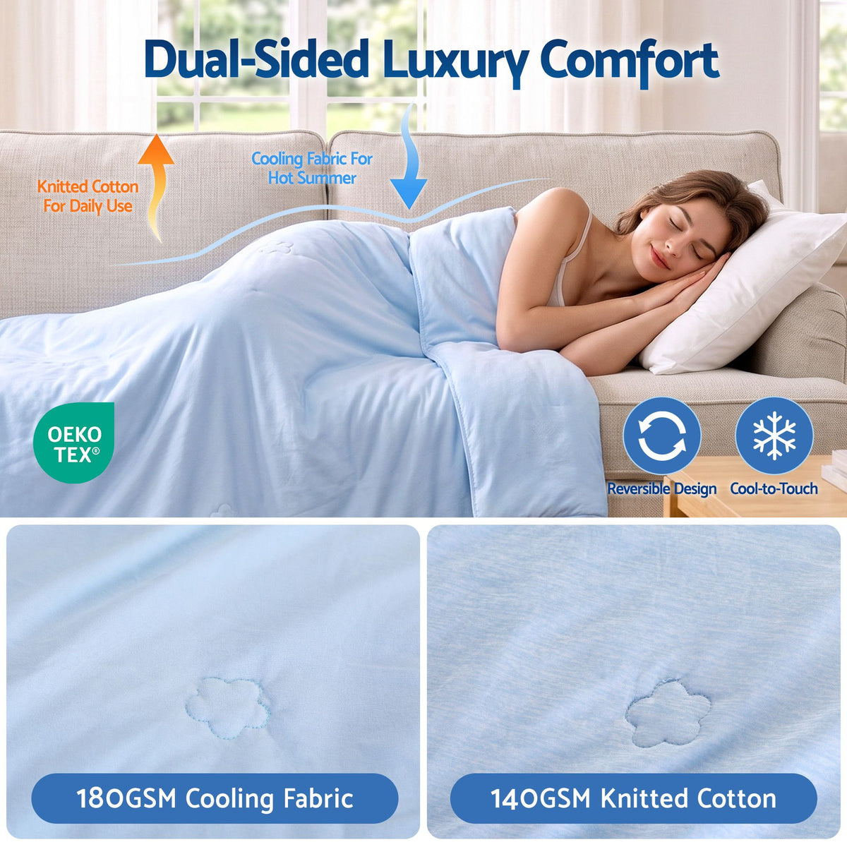 Giselle Cooling Blanket Double 180 x 210cm Summer Quilt Lightweight Hot Sleepers