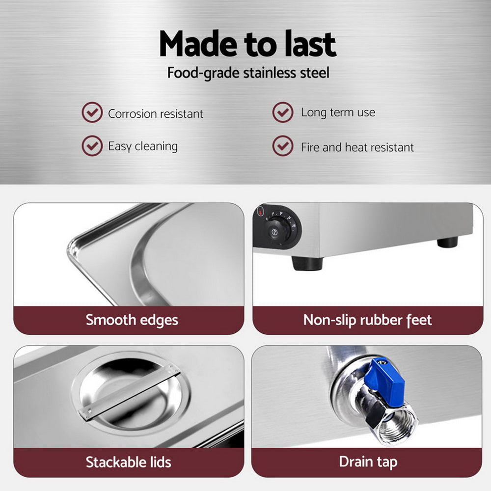Devanti 4-Pan Commercial Bain Marie Food Warmer Stainless Steel