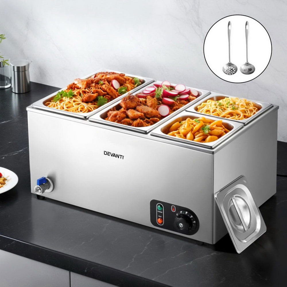 Devanti 4-Pan Commercial Bain Marie Food Warmer Stainless Steel