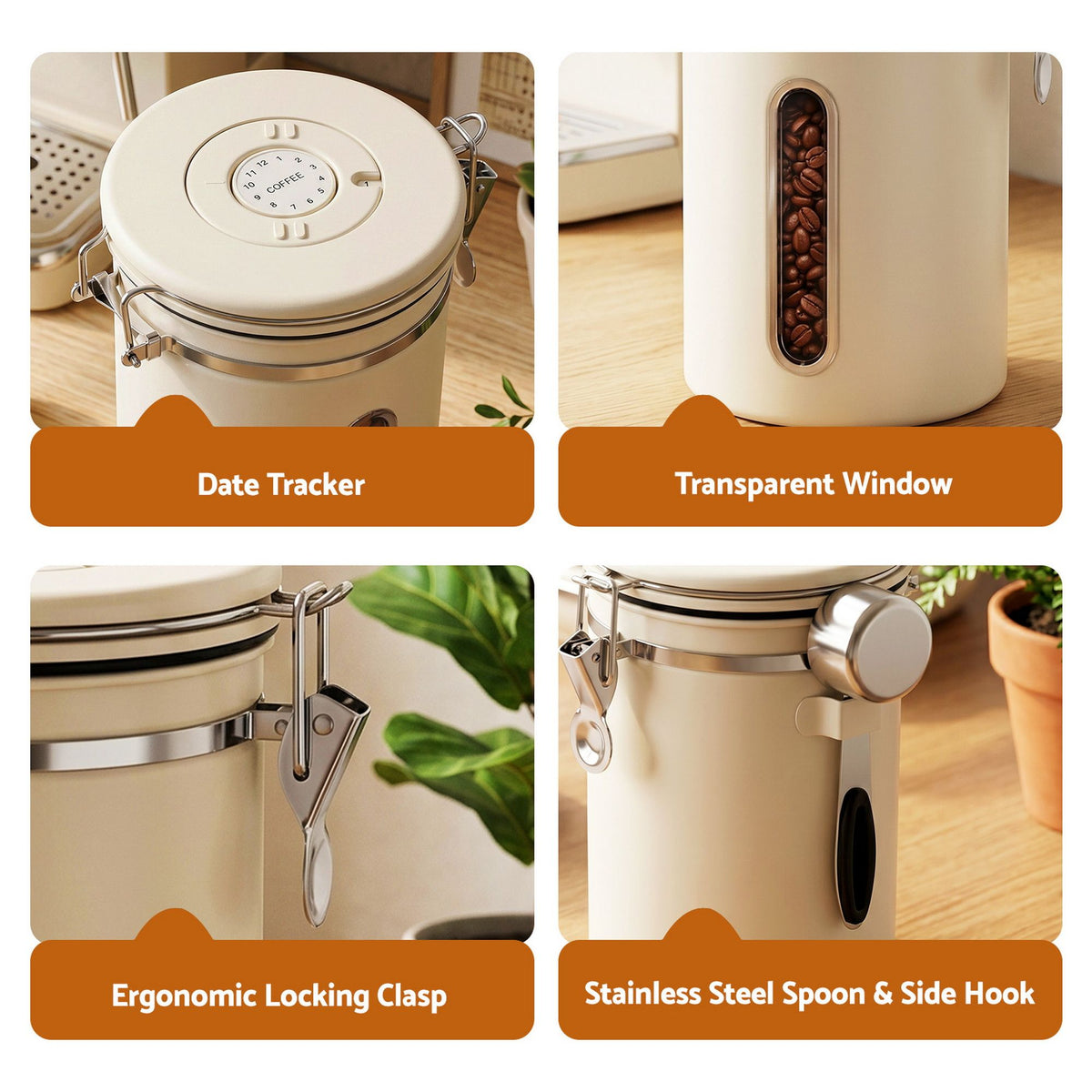 5-Star Chef 1.8L Stainless Steel Coffee Bean Canister