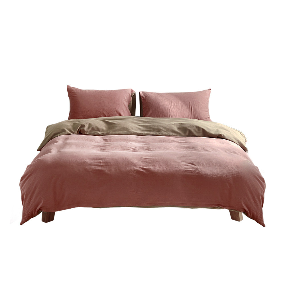 Cosy Club Double Quilt Cover Set Cotton Blush Beige
