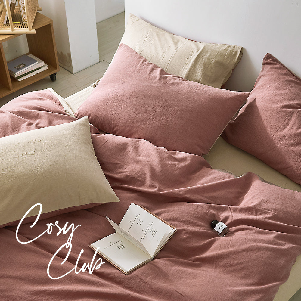 Cosy Club Double Quilt Cover Set Cotton Vanilla Rhubarb